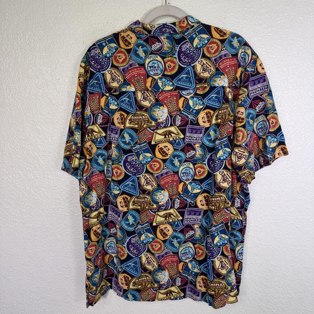 Disney Parks Shirt Mens XL Disney Attractions Patch Print Button Up All Over - Picture 2 of 10